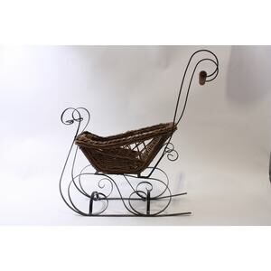 Wicker, Doll Sled, Metal Runners, Decorative, Toy, Vintage, ~ 250507-WH M-25-08